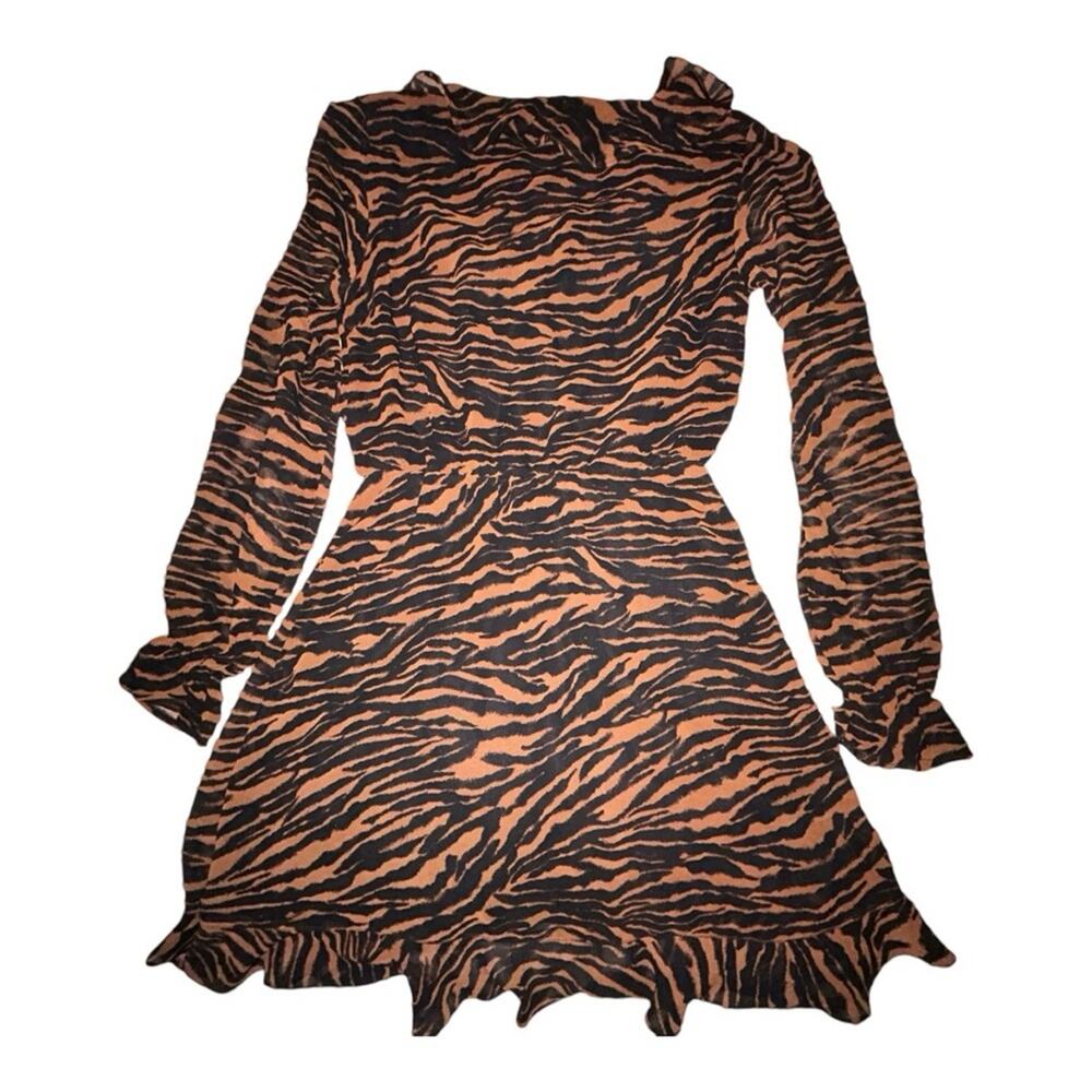 Divided Women's Long Sleeve Tiger Stripe Dress Brown n Black, Size 4 - Picture 6 of 7